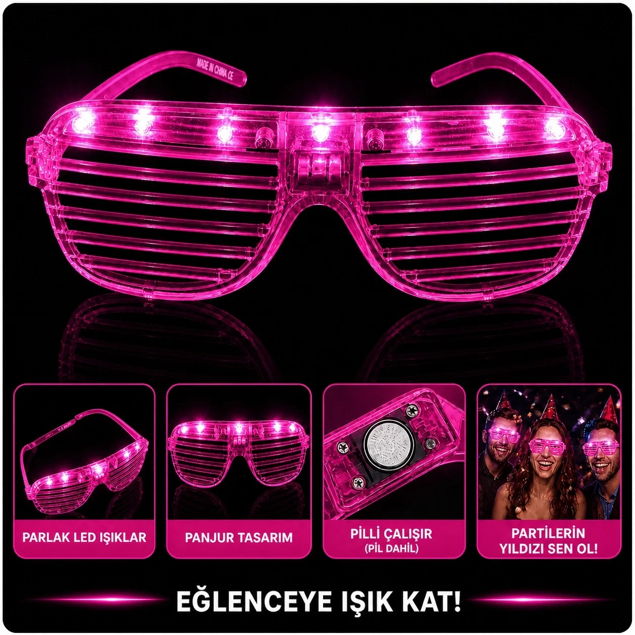 LED Işıklı Panjur Parti Gözlüğü Pembe Renk Shutter Gözlük LED Işıklı Panjur Parti Gözlüğü Pembe Renk Shutter Gözlük Fiyatı, Yorumları ve Özellikleri
