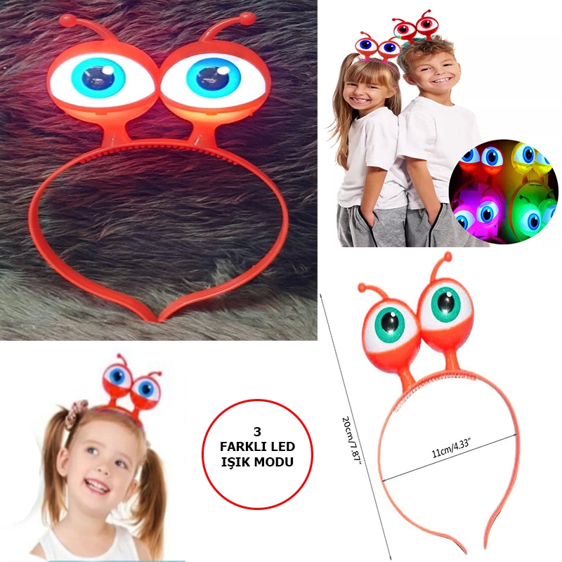 Led Işıklı Pilli 3 Farklı Modda Yanan Uzaylı Göz Parti Tacı Kırm Led Işıklı Pilli 3 Farklı Modda Yanan Uzaylı Göz Parti Tacı Kırm