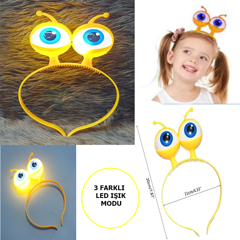 Led Işıklı & Pilli 3 Farklı Modda Yanan Uzaylı Göz Parti Tacı Sar