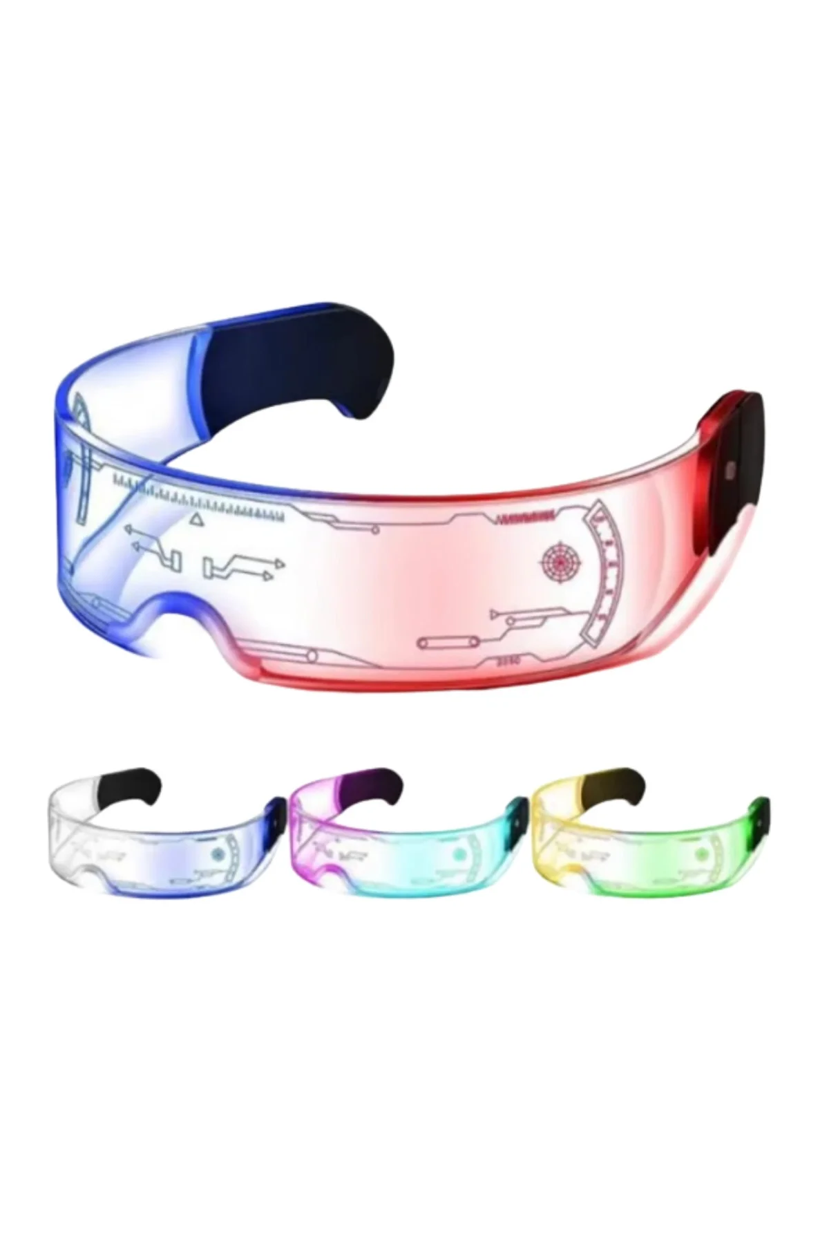 Led Işıklı Rave Gözlüğü 7 Renk 5 Işık Modu Futuristik Tasarım