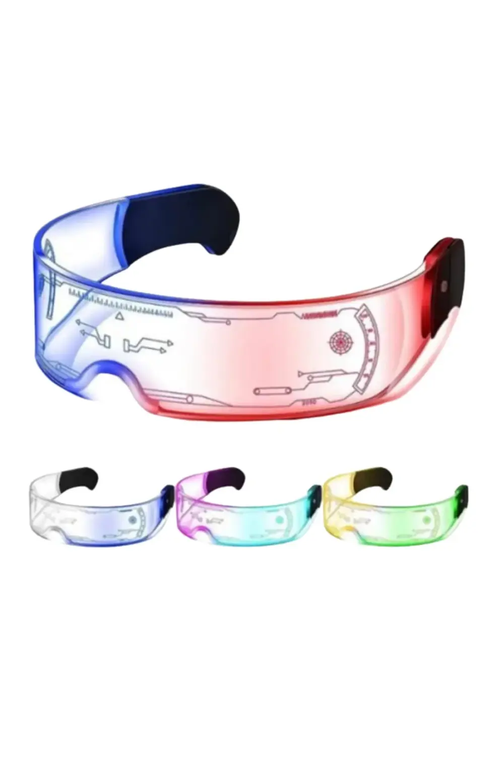 Led Işıklı Rave Gözlüğü 7 Renk 5 Işık Modu Futuristik Tasarım