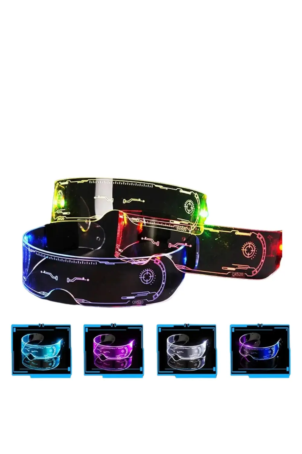 Led Işıklı Rave Gözlüğü 7 Renk 5 Işık Modu Futuristik Tasarım