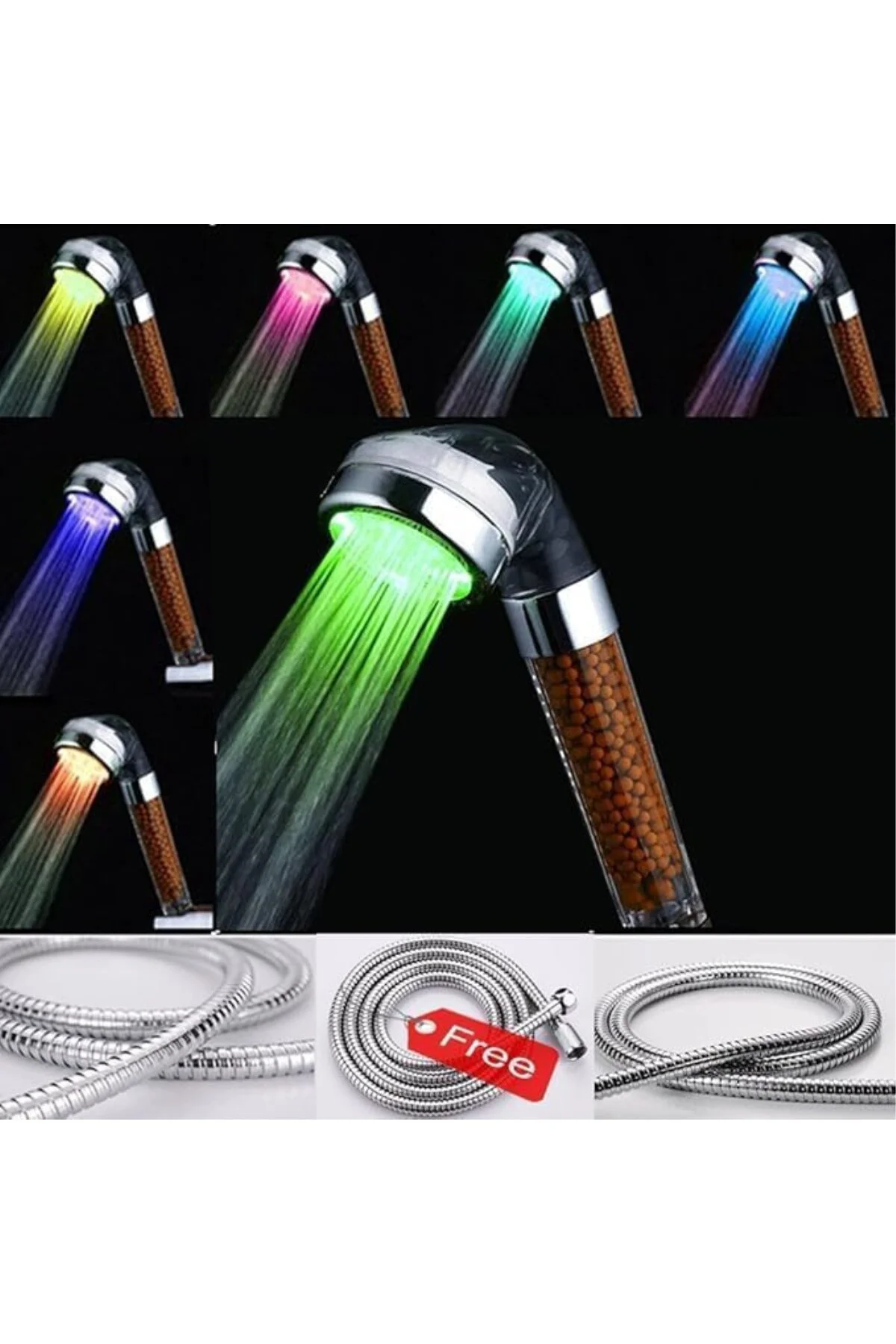 LED Işıklı Renk Değiştiren Filtreli Masajlı Duş Başlığı, Boncuklu