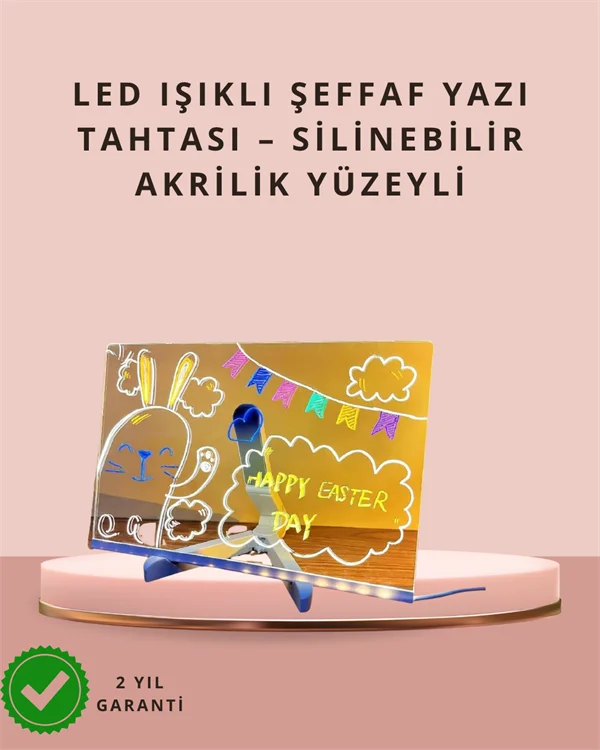 LED Işıklı Şeffaf Yazı Tahtası – Neon Etkili Akrilik Pano, Silinebilir, 7 Renkli Kalemli, 30x20 cm LED Işıklı Şeffaf Yazı Tahtası – Neon Etkili Akrilik Pano, Silinebilir, 7 Renkli Kalemli, 30x20 cm