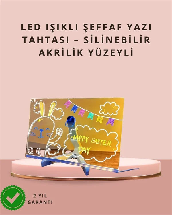 LED Işıklı Şeffaf Yazı Tahtası – Neon Etkili Akrilik Pano, Silinebilir, 7 Renkli Kalemli, 30x20 cm Fiyatı, Yorumları ve Özellikleri