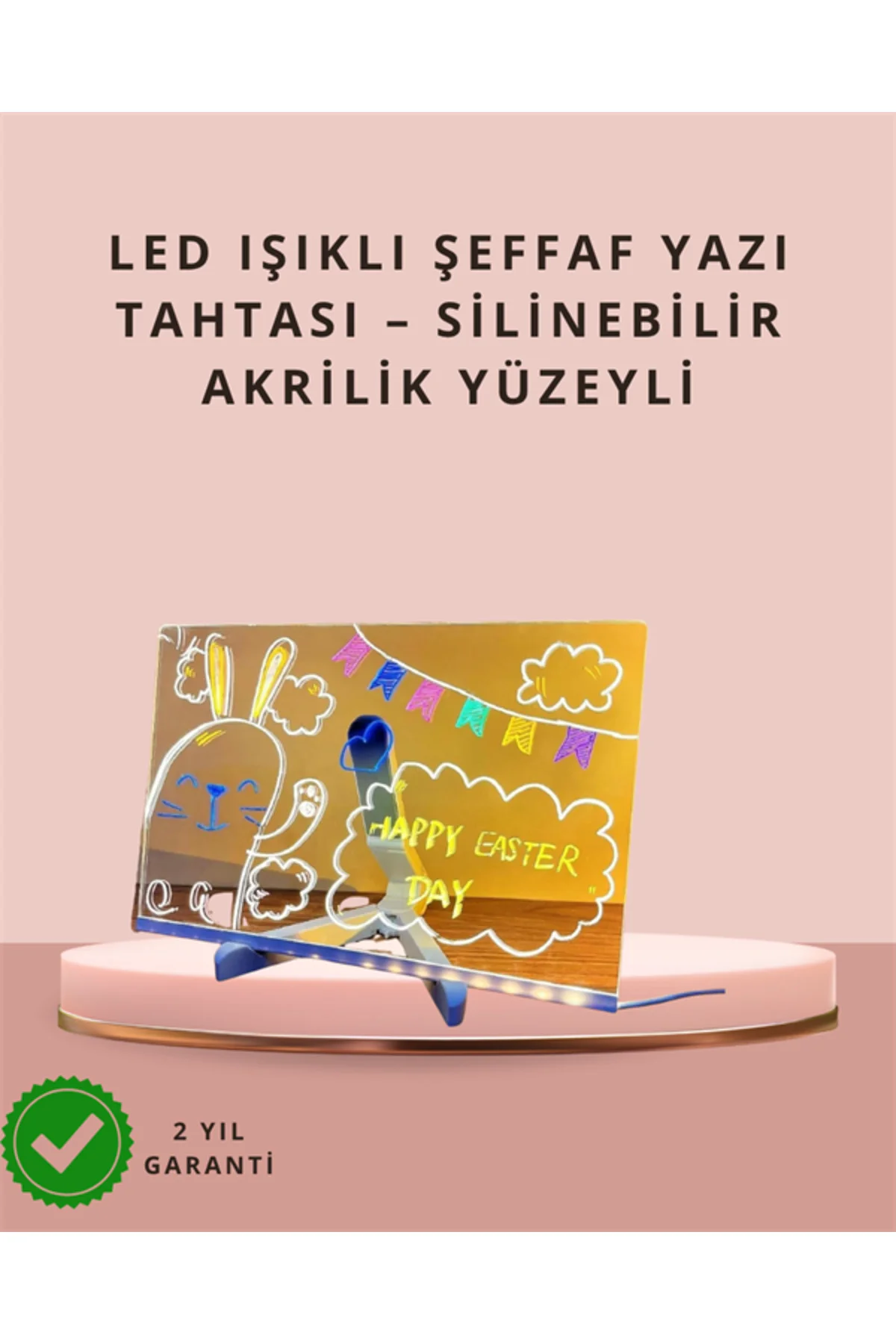 LED Işıklı Şeffaf Yazı Tahtası – Neon Etkili Akrilik Pano, Siline