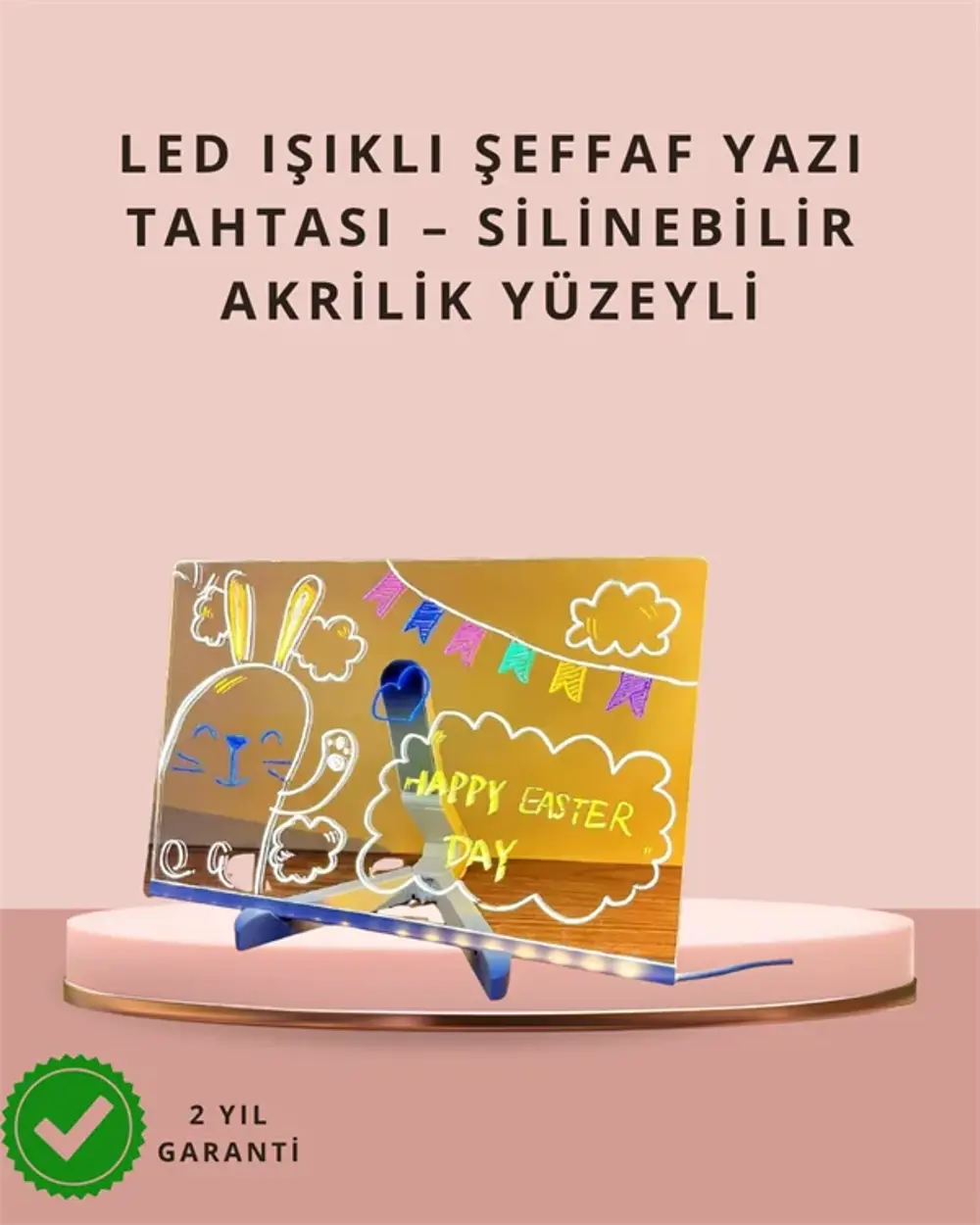 LED Işıklı Şeffaf Yazı Tahtası – Neon Etkili Akrilik Pano, Siline