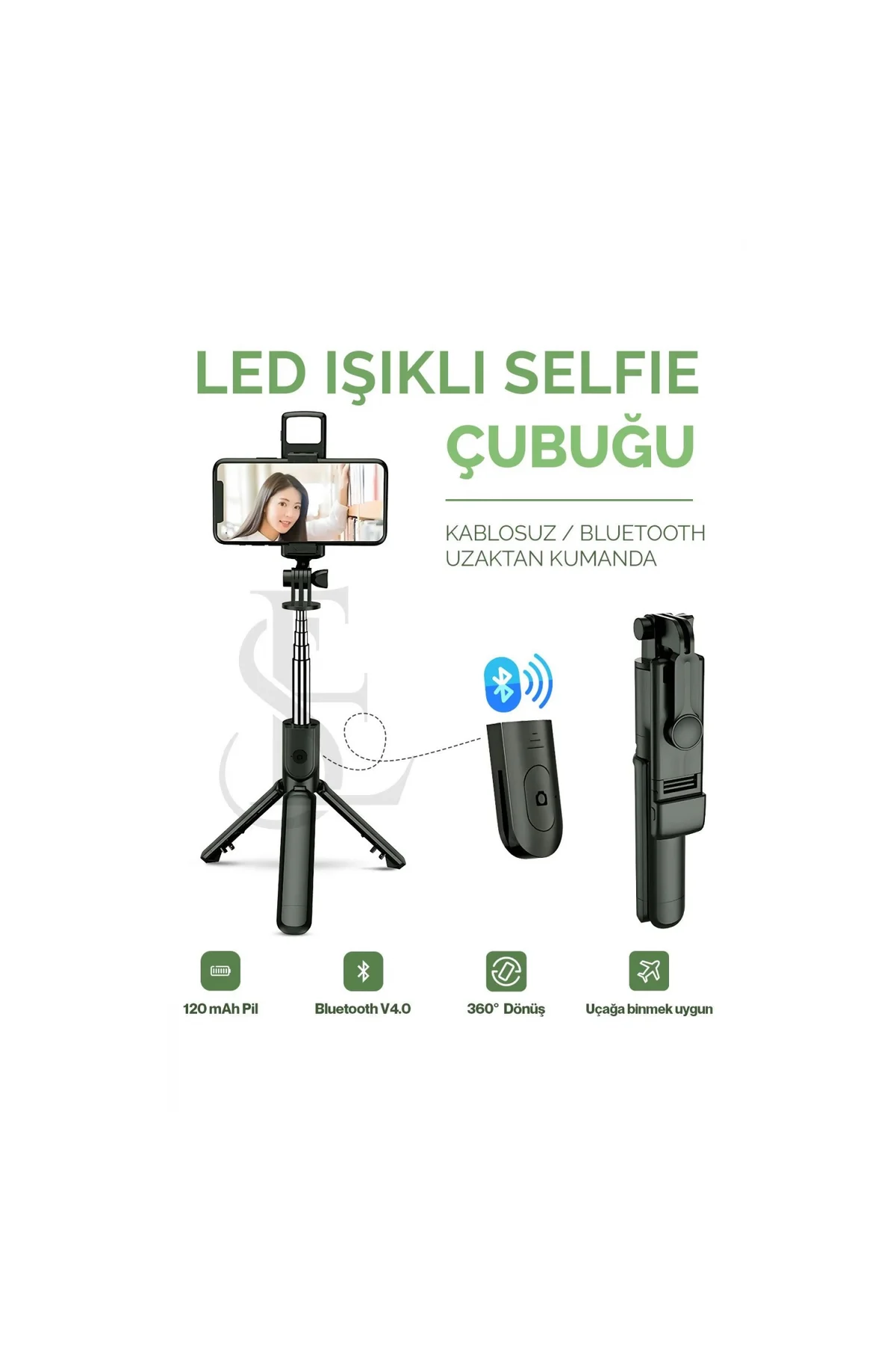 Led Işıklı Selfie Çubuğu Bluetooth Kumandalı Kablosuz Tripot Self
