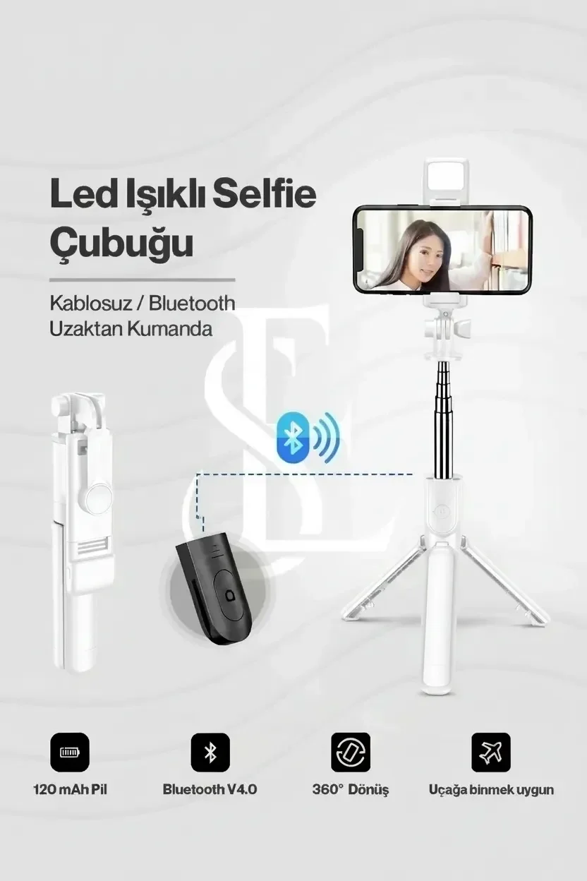 Led Işıklı Selfie Çubuğu Bluetooth Kumandalı Kablosuz Tripot Selfie Monopod Selfie Stick (Beyaz) Led Işıklı Selfie Çubuğu Bluetooth Kumandalı Kablosuz Tripot Selfie Monopod Selfie Stick (Beyaz)