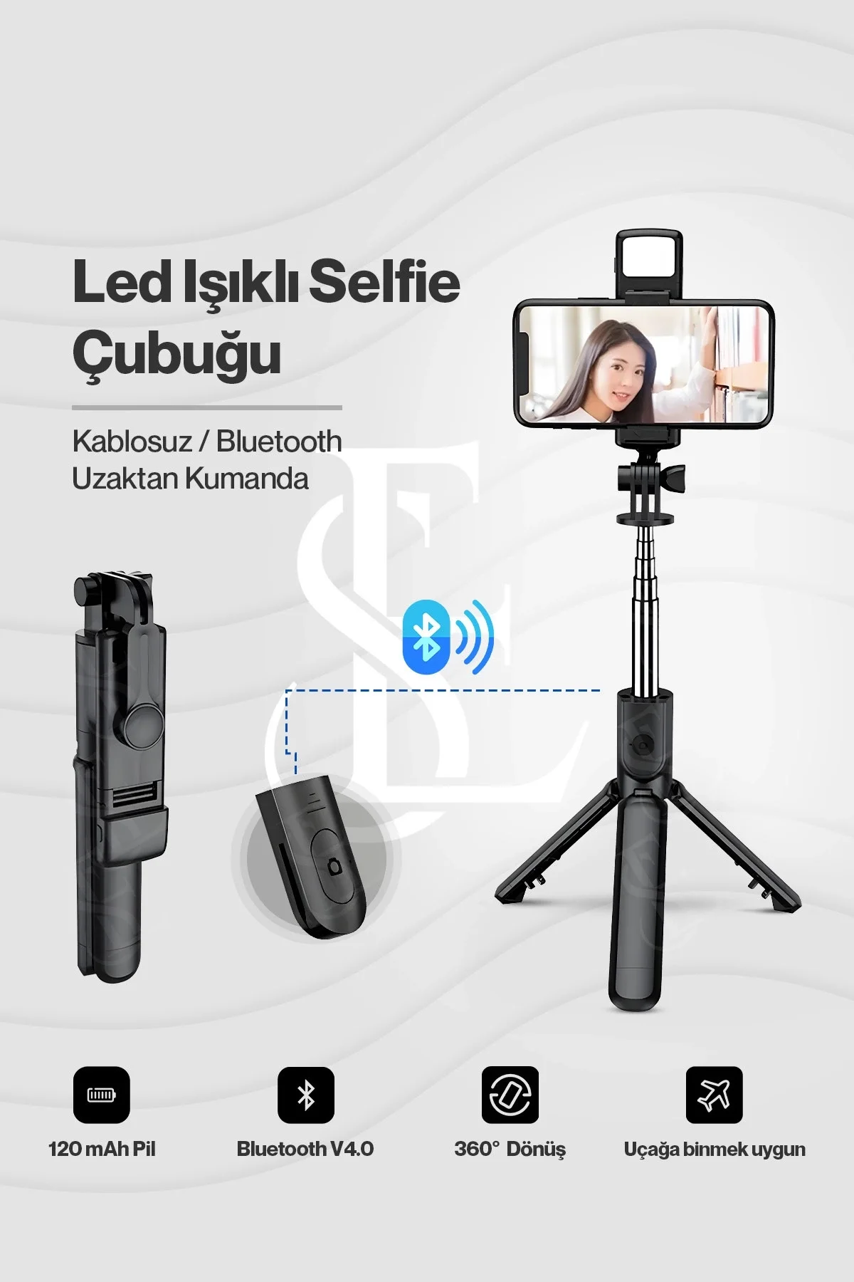 Led Işıklı Selfie Çubuğu Bluetooth Kumandalı Kablosuz Tripot Selfie Monopod Selfie Stick SİYAH