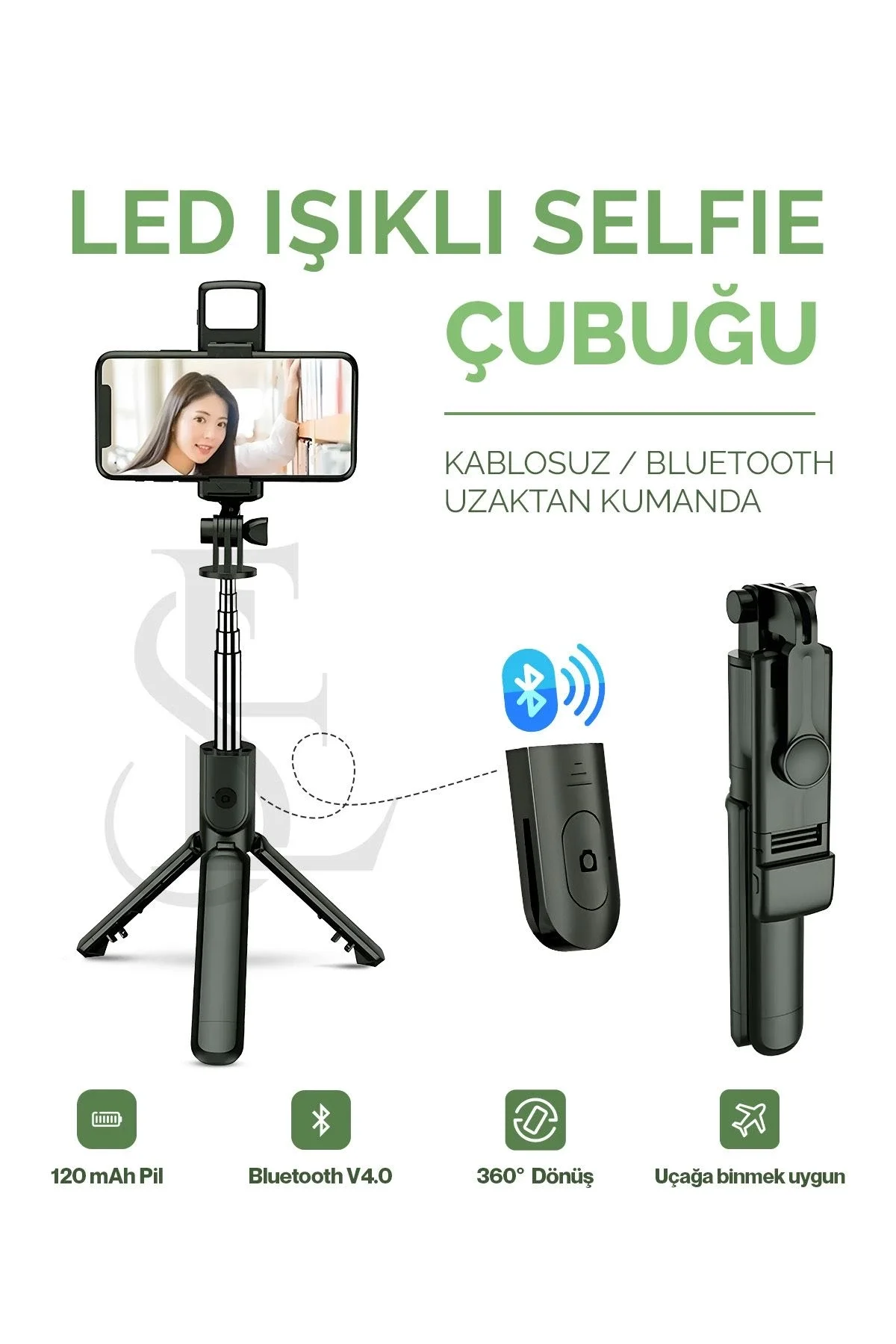 Led Işıklı Selfie Çubuğu Bluetooth Kumandalı Kablosuz Tripot Selfie Monopod Selfie Stick SİYAH