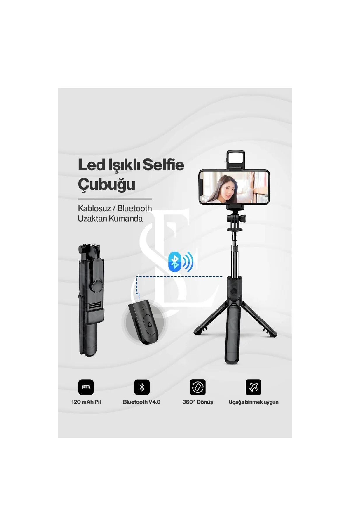 Led Işıklı Selfie Çubuğu Bluetooth Kumandalı Kablosuz Tripot Self
