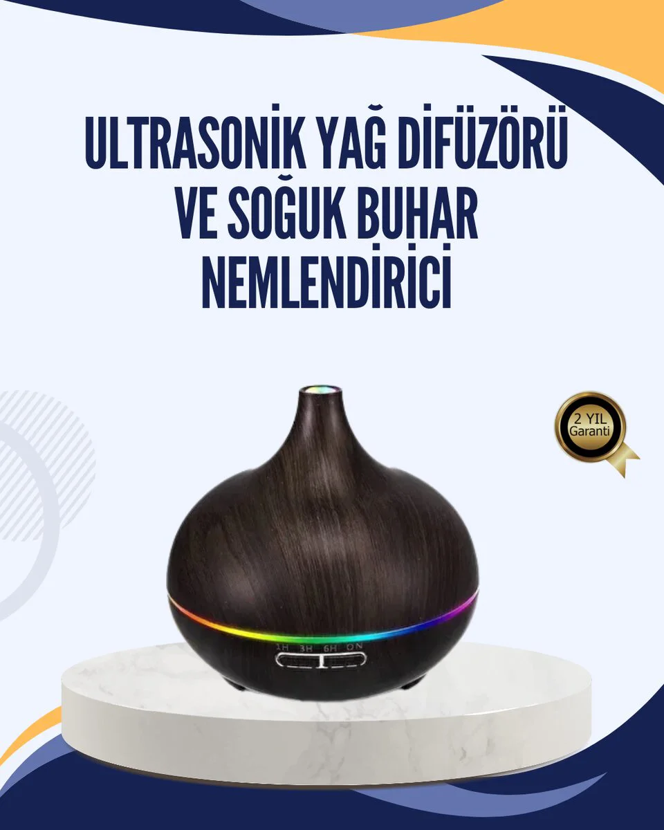 LED Işıklı Sessiz Çalışan Soğuk Buhar Nemlendirici - Aromaterapi ve Gece Lambası