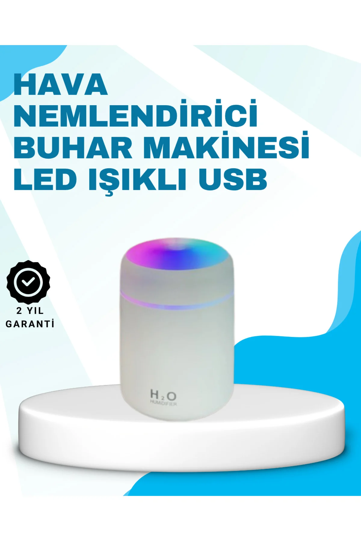 LED Işıklı Sessiz Masaüstü Nemlendirici – 3 Buhar Modu