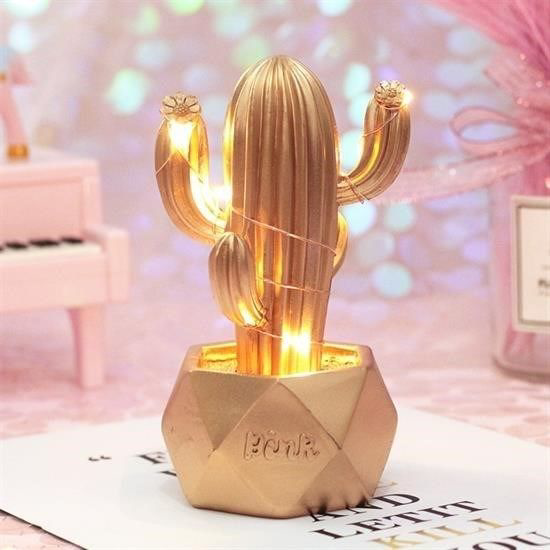 Led Işıklı Sevimli Kaktüs Dekoratif Masa Lambası Mini Biblo Gece