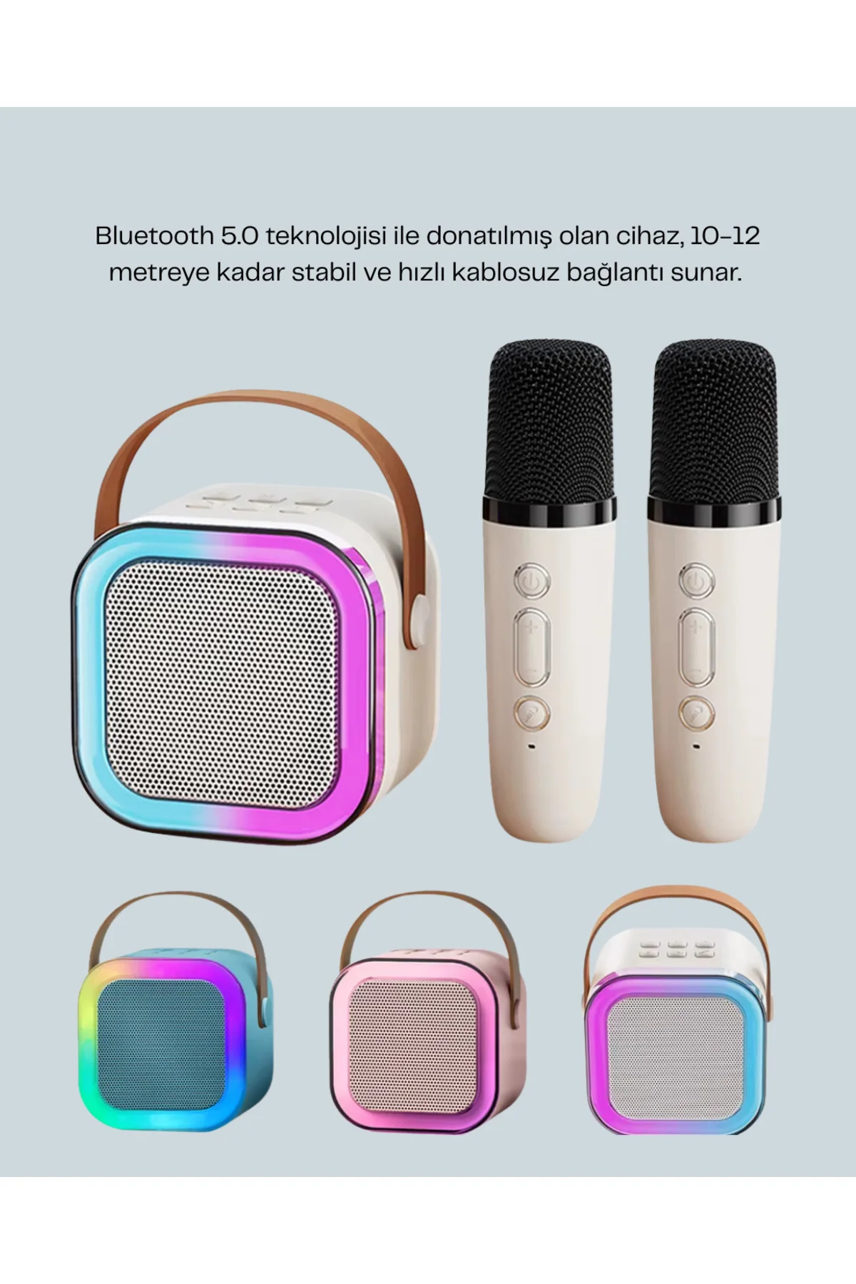 LED Işıklı Taşınabilir Karaoke Hoparlör – USB & AUX Girişli