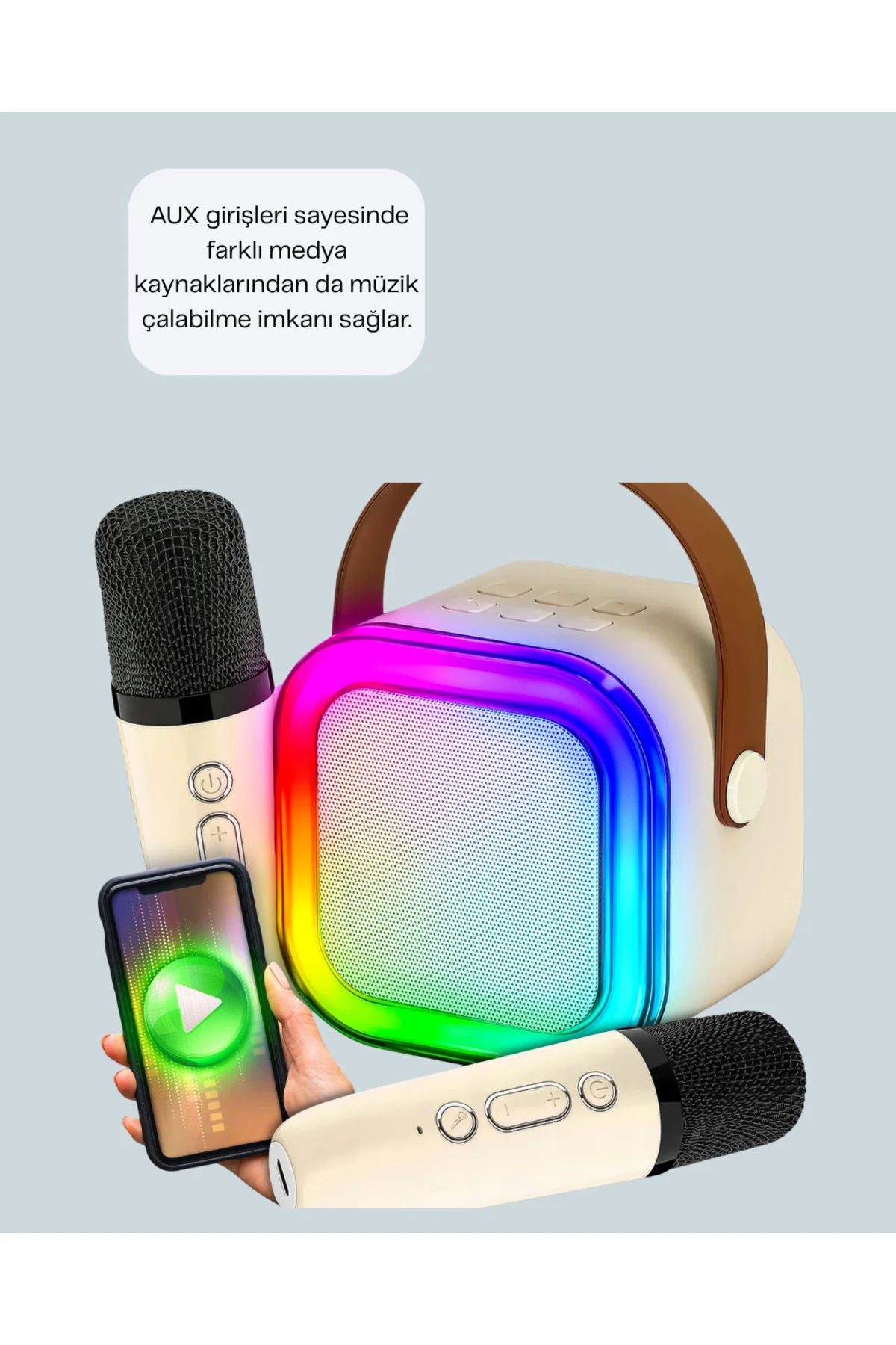 LED Işıklı Taşınabilir Karaoke Hoparlör – USB & AUX Girişli