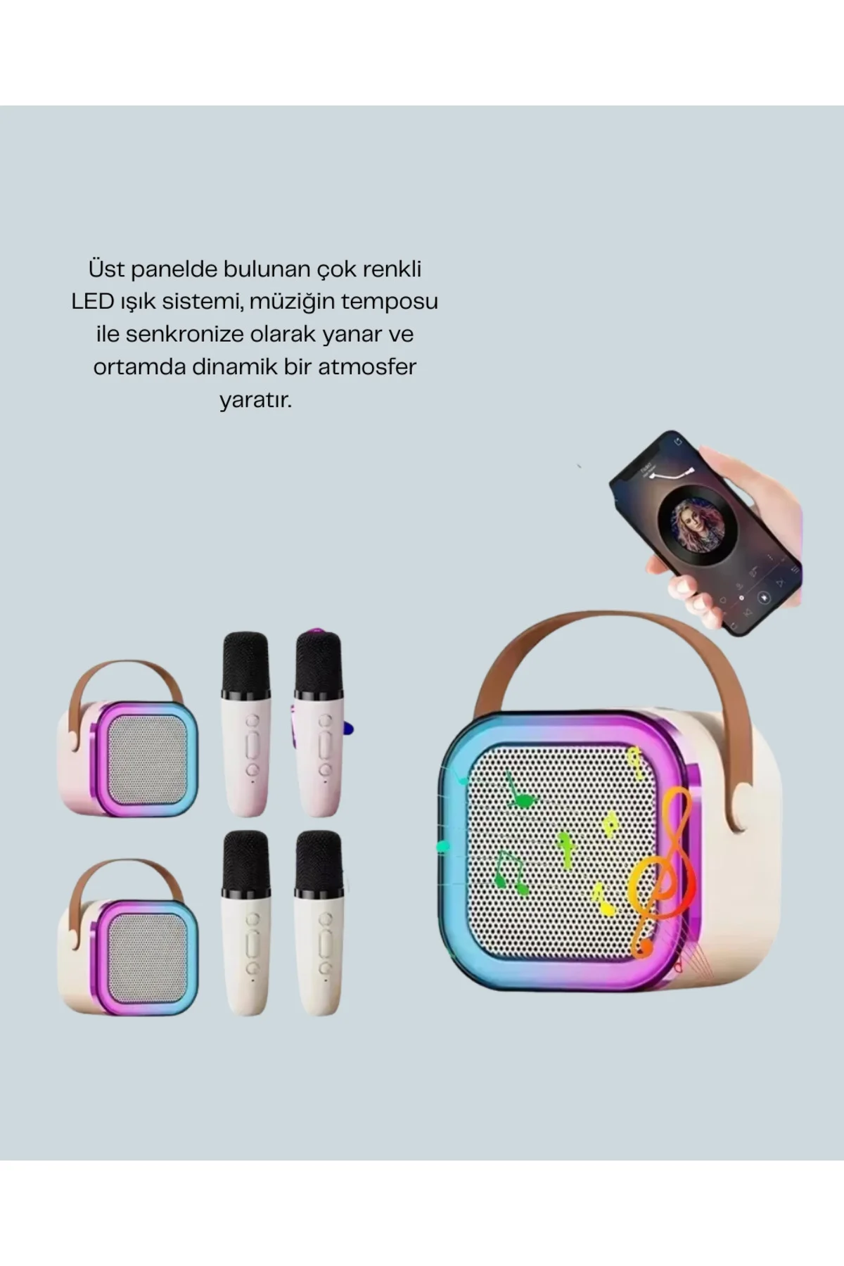 LED Işıklı Taşınabilir Karaoke Hoparlör – USB & AUX Girişli