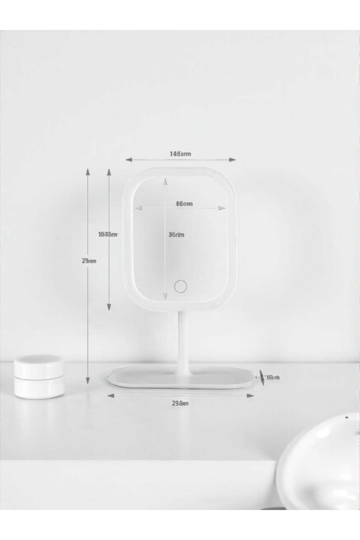 Kaveh Led İşıklı Usb Şarjlı Dikdörtgen Masa Üstü Makyaj Aynası Makyaj A