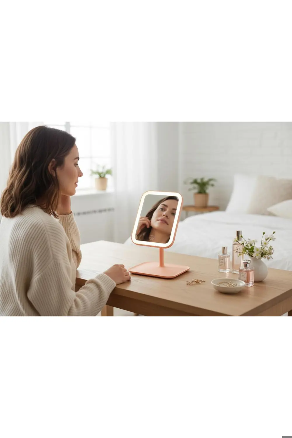 Led Işıklı Usb Şarjlı Dikdörtgen Masa Üstü Makyaj Aynası Makyaj A