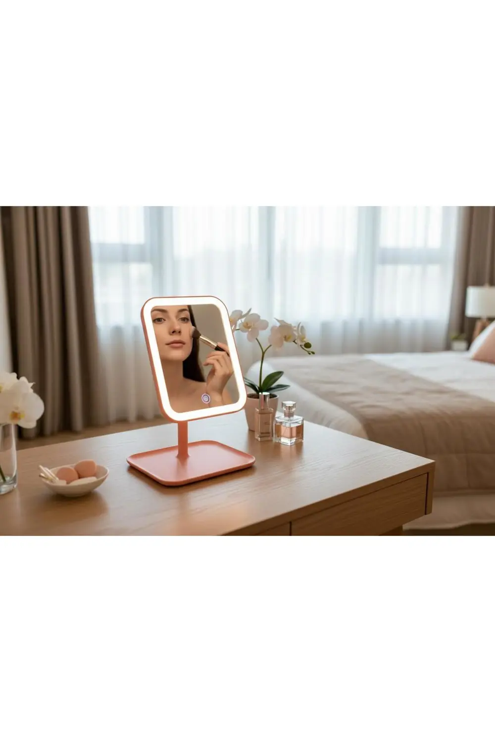 Led Işıklı Usb Şarjlı Dikdörtgen Masa Üstü Makyaj Aynası Makyaj A