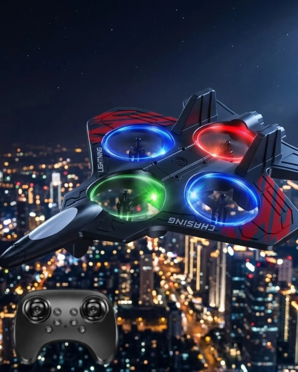 LED Işıklı Uzaktan Kumandalı Drone Fighter Jet Oyuncak Uçak 360 Dönüş
