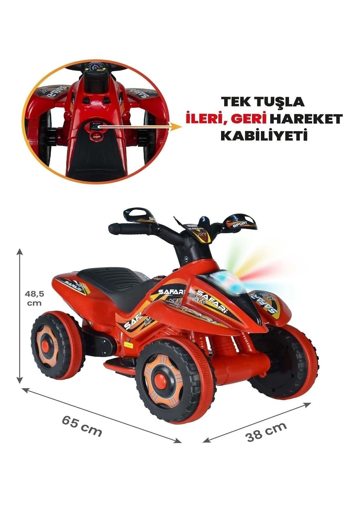 LED IŞIKLI VE MÜZİKLİ Akülü Atv 6 V Safari Kırmızı