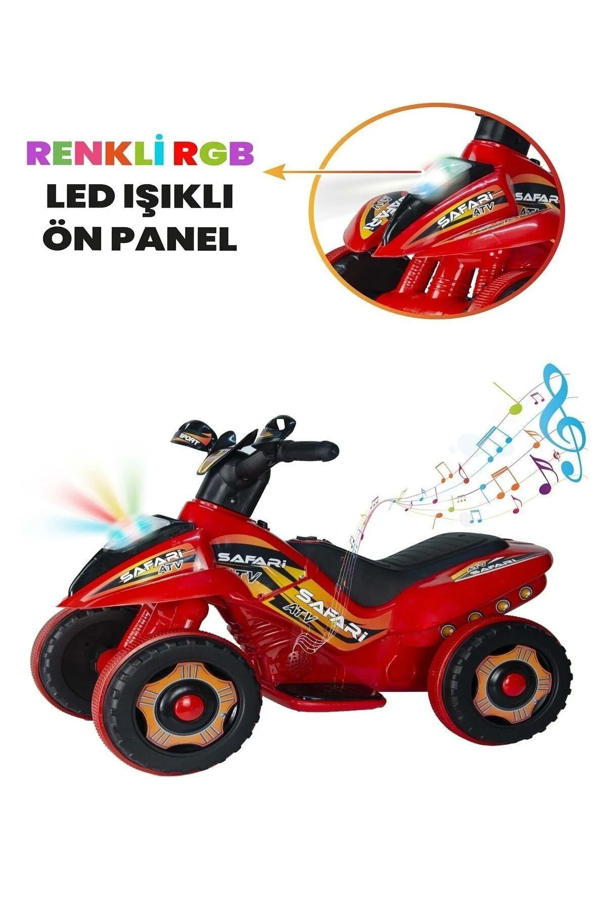 LED IŞIKLI VE MÜZİKLİ Akülü Atv 6 V Safari Kırmızı