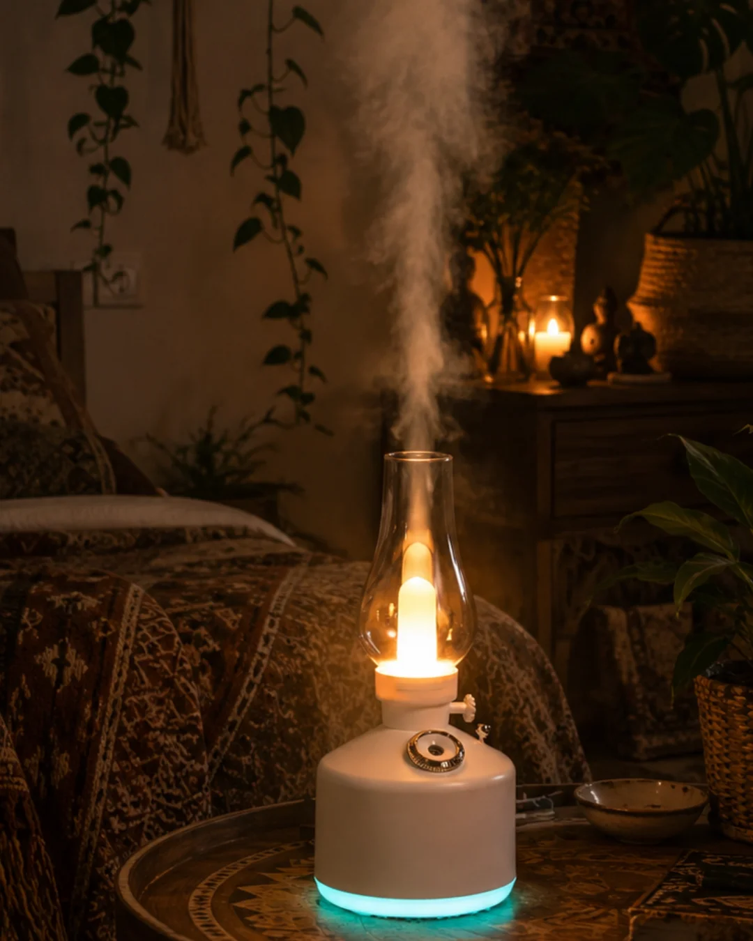 LED Işıklı Vintage Hava Nemlendirici Aromaterapi Difüzörü USB Şarjlı