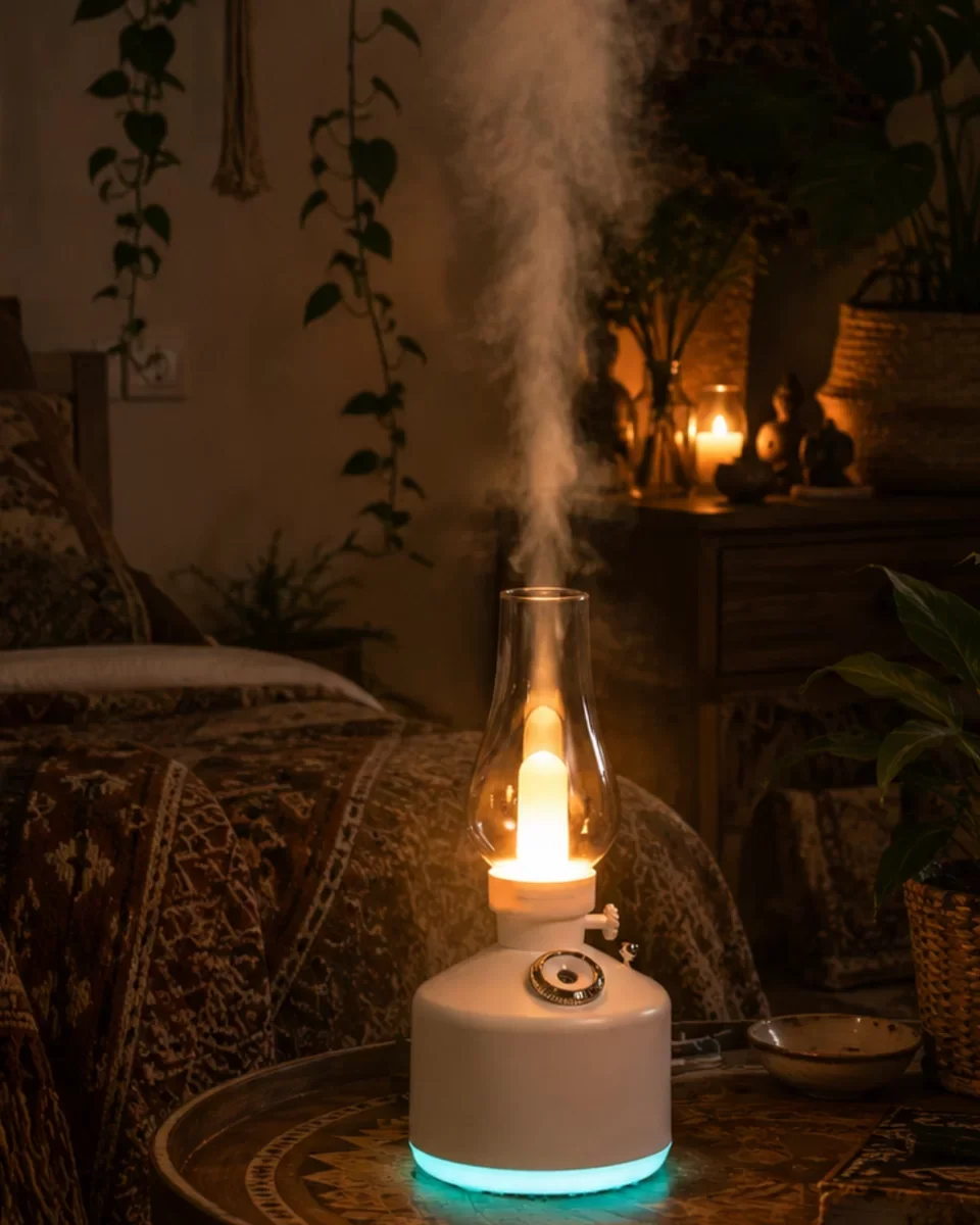 LED Işıklı Vintage Hava Nemlendirici Aromaterapi Difüzörü - USB Şarjlı & Dekoratif