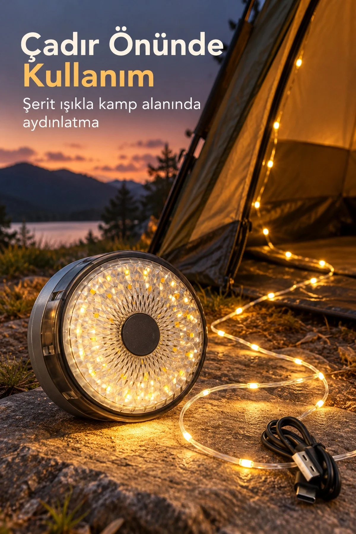 LED Kamp Lambası Dairesel Aydınlatma Yüzeyli ve Şeritli LED Kamp Lambası Dairesel Aydınlatma Yüzeyli ve Şeritli - Görsel 5