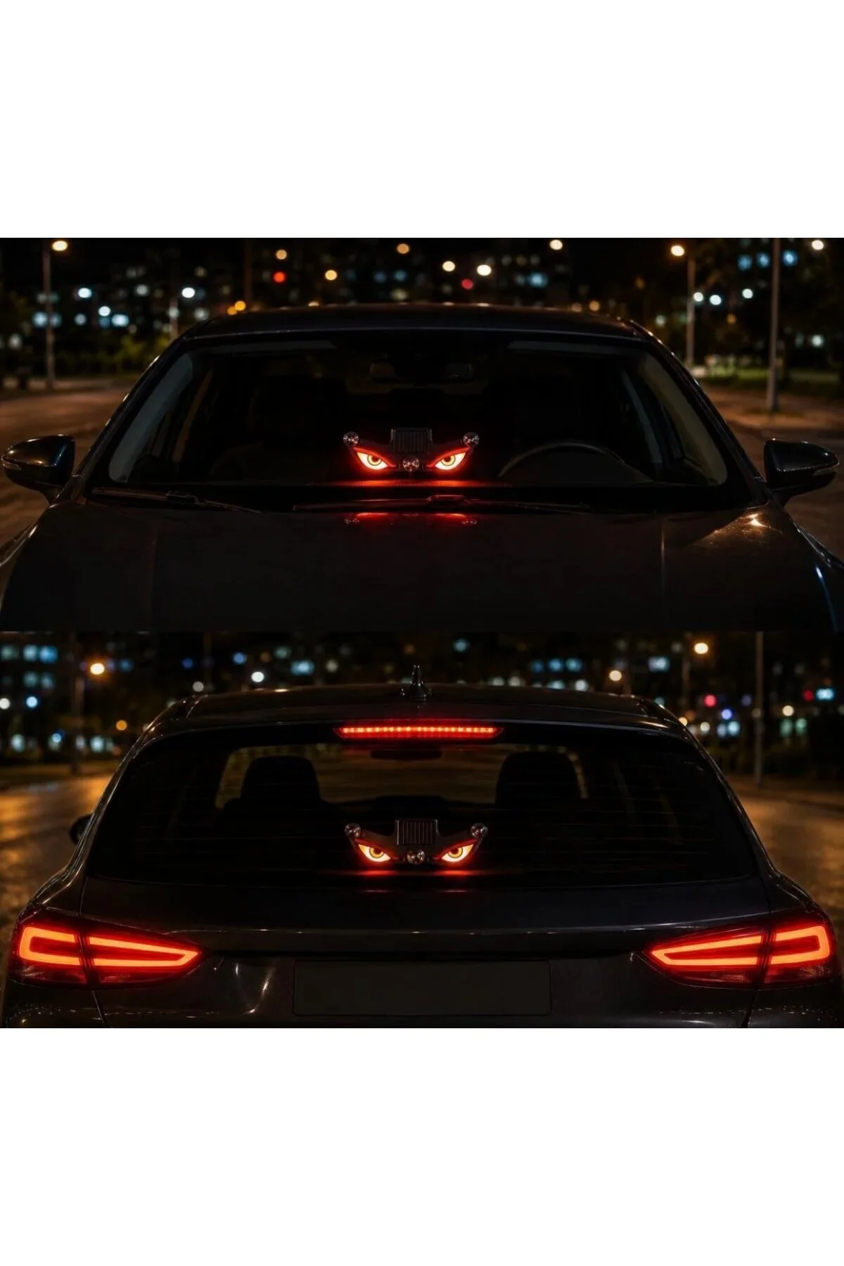 LED Kızgın Gözlü Sensörlü Şarjlı Araç Dekor Işığı Güneş Enerjisi ve Type-C ile Şarj Edilebilir