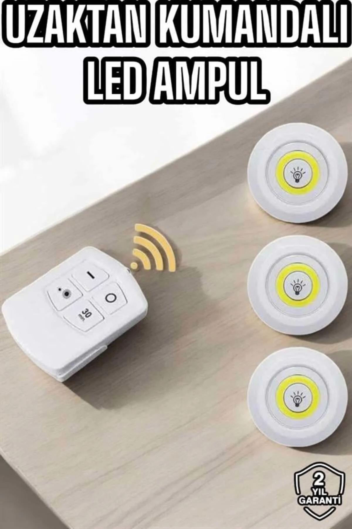 Led Lamba 3'Lü Uzaktan Kumandalı Yapışkanlı Beyaz Işık