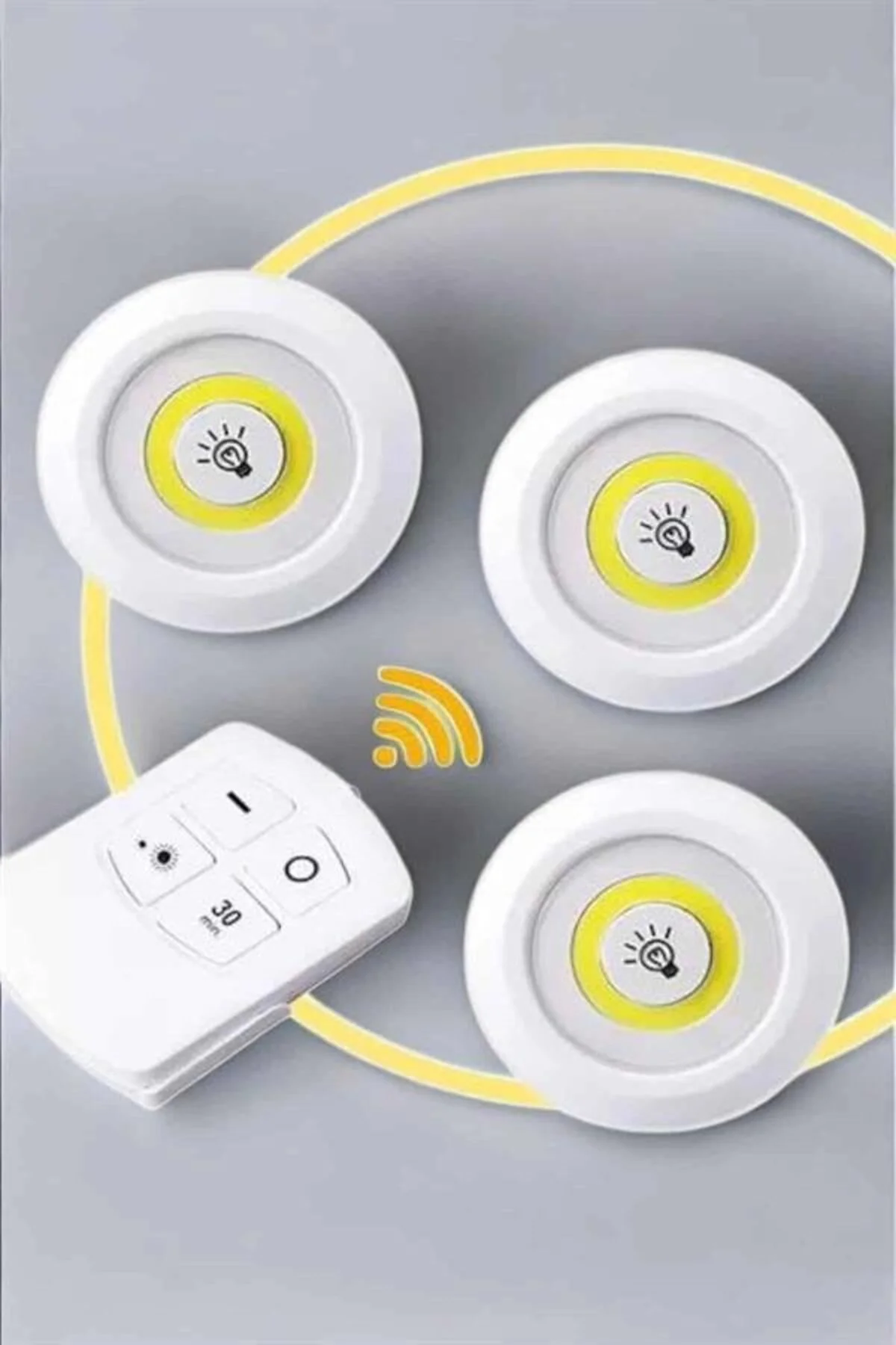 Led Lamba 3'lü Uzaktan Kumandalı Yapışkanlı Beyaz Işık