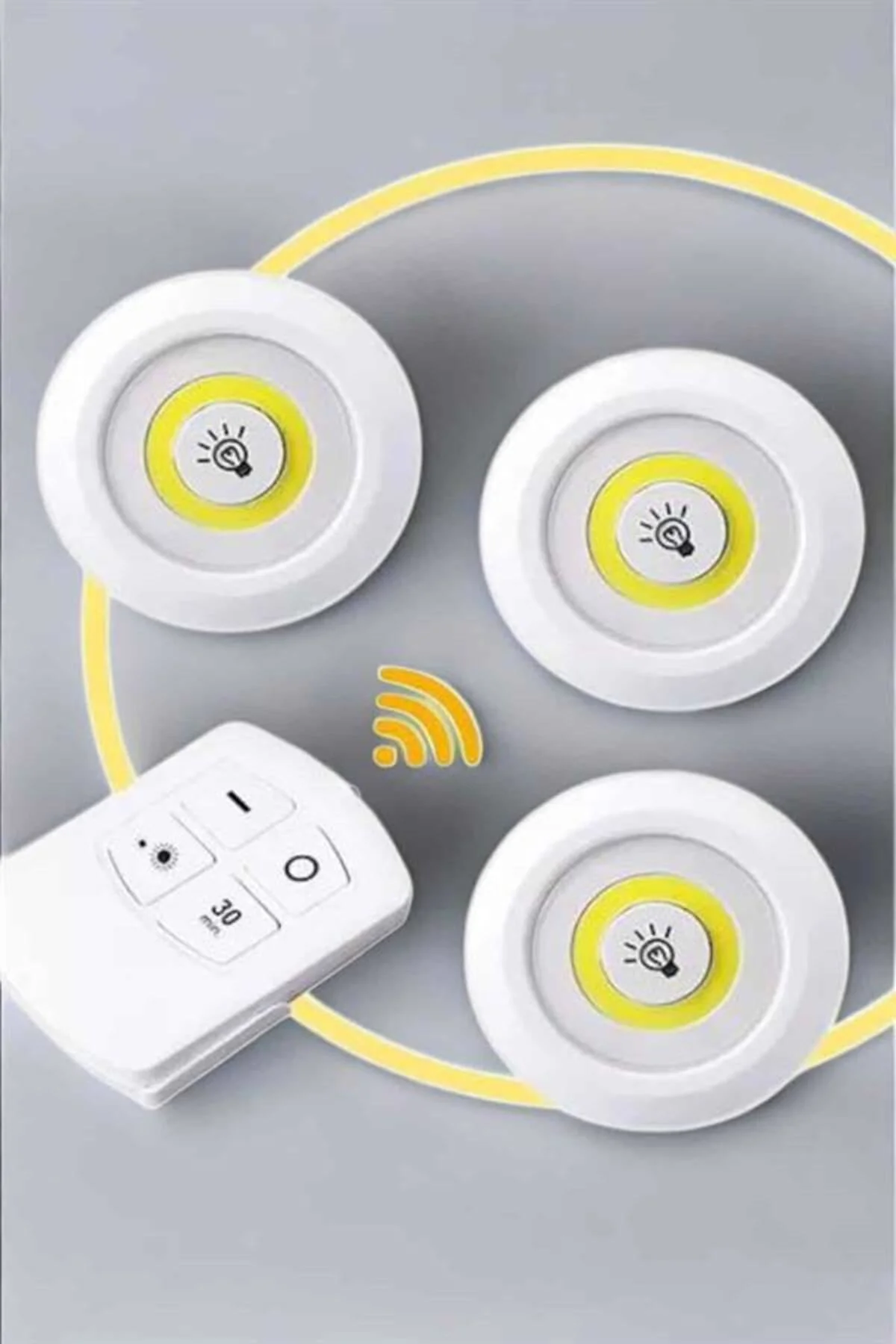 Led Lamba 3'Lü Uzaktan Kumandalı Yapışkanlı Beyaz Işık
