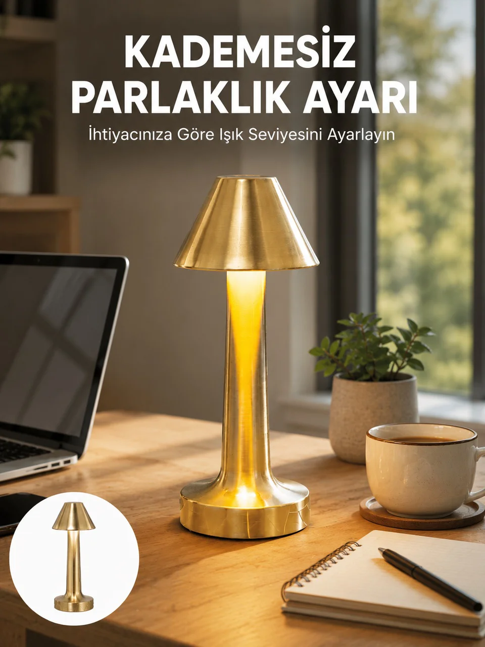 Led Masa Lambası 3 Renk Ayarlı Şarjlı Kablosuz Modern Tasarım Yeni Nesil - Lisinya Diğer