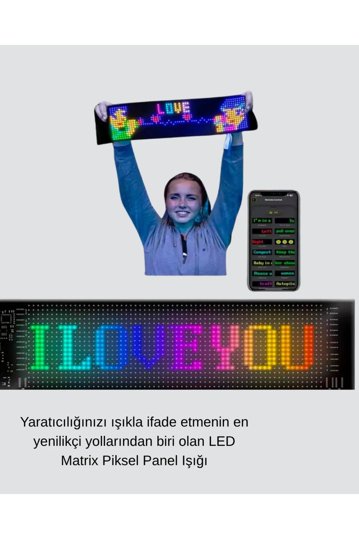 LED Matrix Piksel Panel Işığı – 5V USB, Uygulama Kontrollü