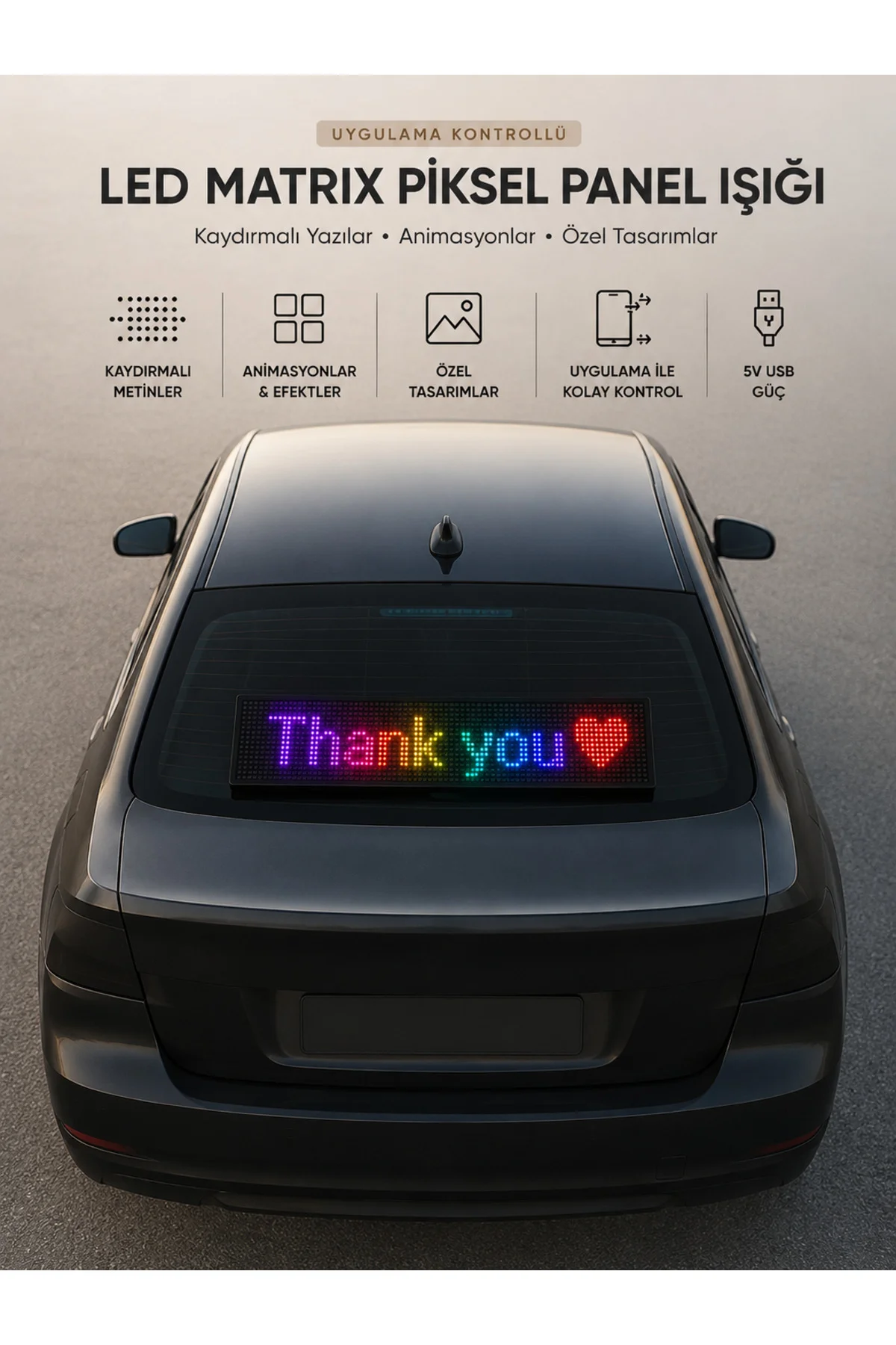 LED Matrix Piksel Panel Işığı USB Uygulama Kontrollü Kaydırmalı Y