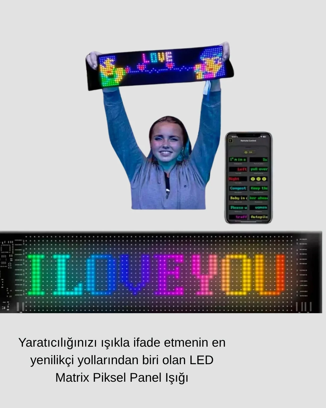LED Matrix Piksel Panel Işığı USB Uygulama Kontrollü Kaydırmalı Yazı Ekranı LED Matrix Piksel Panel Işığı USB Uygulama Kontrollü Kaydırmalı Yazı Ekranı