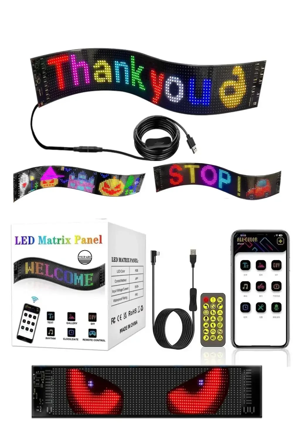 Led Matrx Panel 60 cm RG-B Ekran Kumandalı App Kontrollü İş Yeri