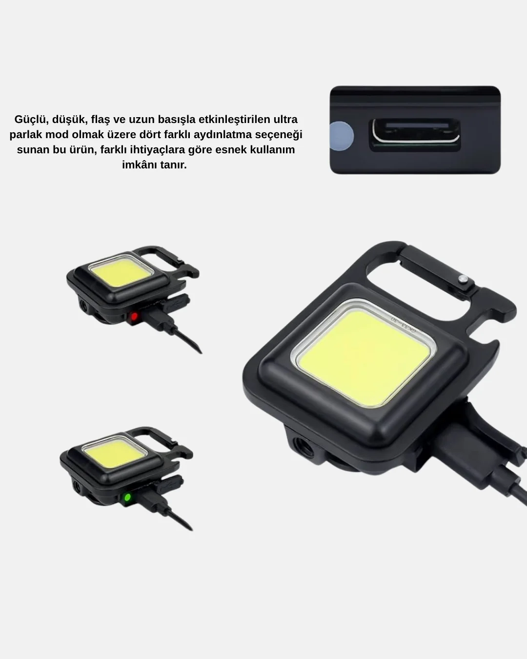 LED Mini Anahtarlık Fener – 1000 Lümen Güçlü Işık ve USB Type-C Şarjlı