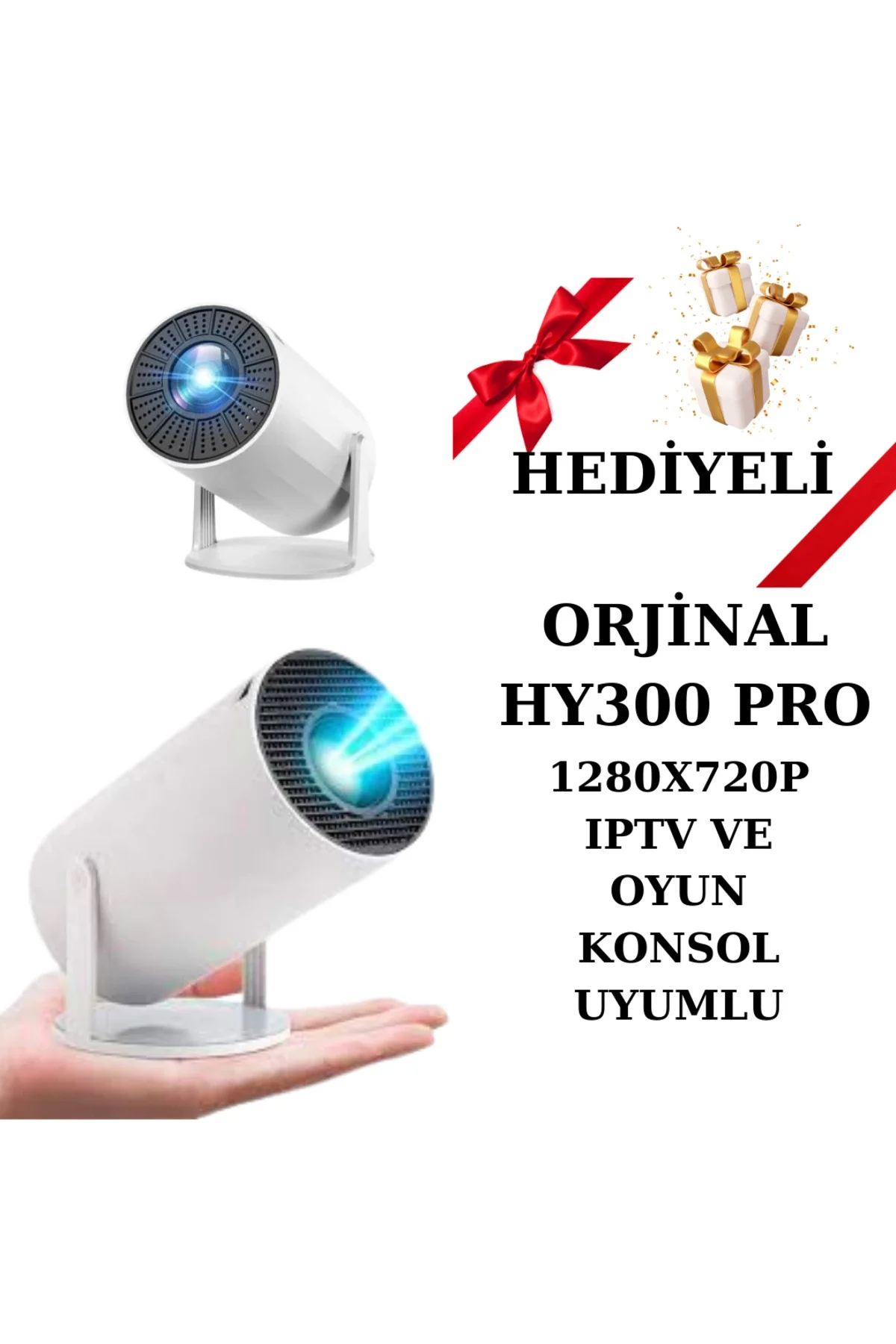 LED projeksiyon cihazı 4K çözünürlük 1280x720 beyaz 2000:1 kontrast USB HDMI kablosuz