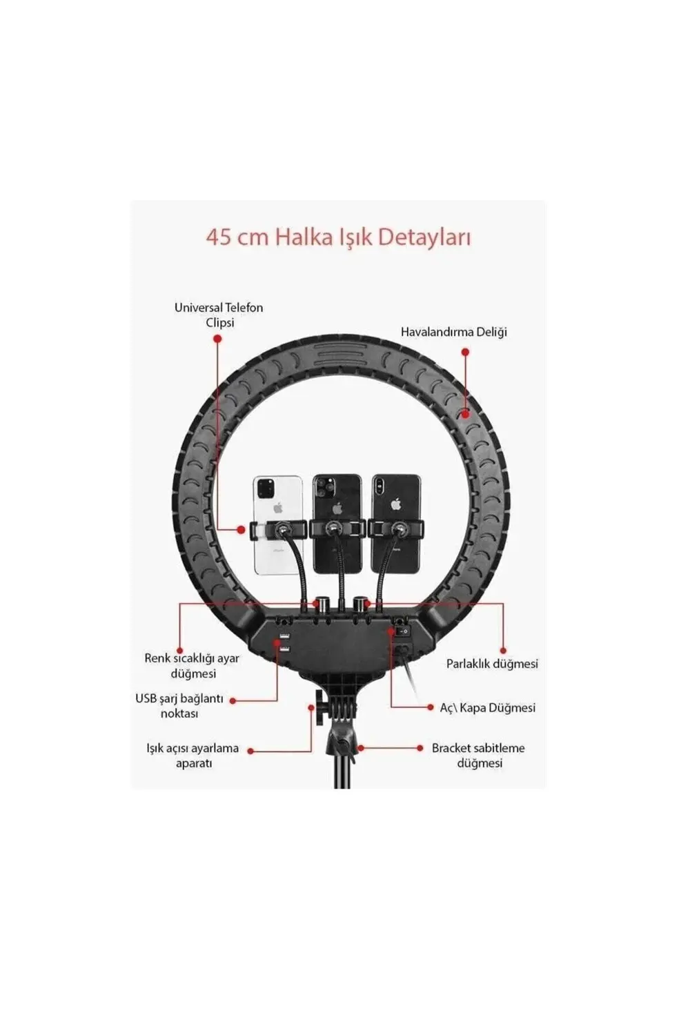 Led Rl-21 Inç 220v Girişli 3 Adet Telefon Tutacaklı+uzaktan Kuman