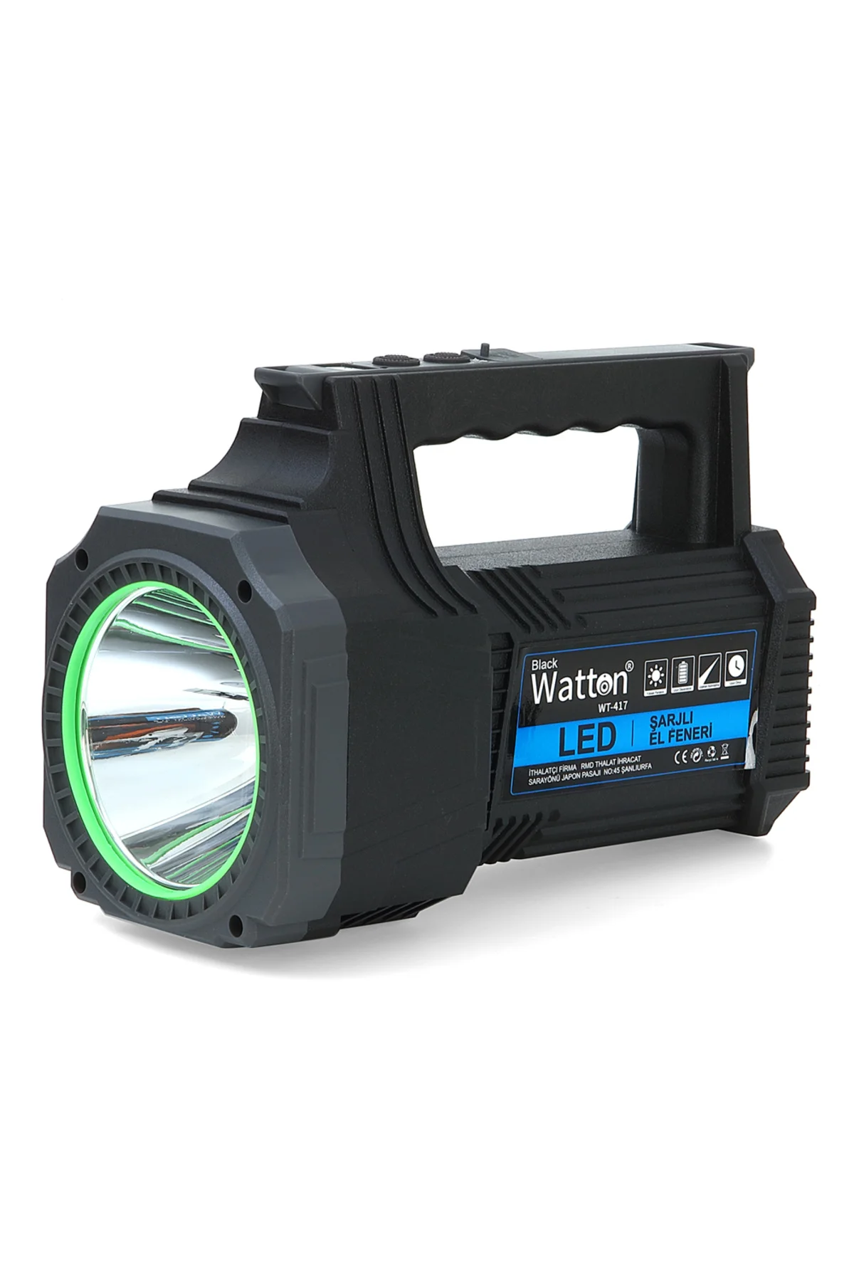 LED ŞARJLI EL FENERİ 25W WATTON WT-417 Siyah
