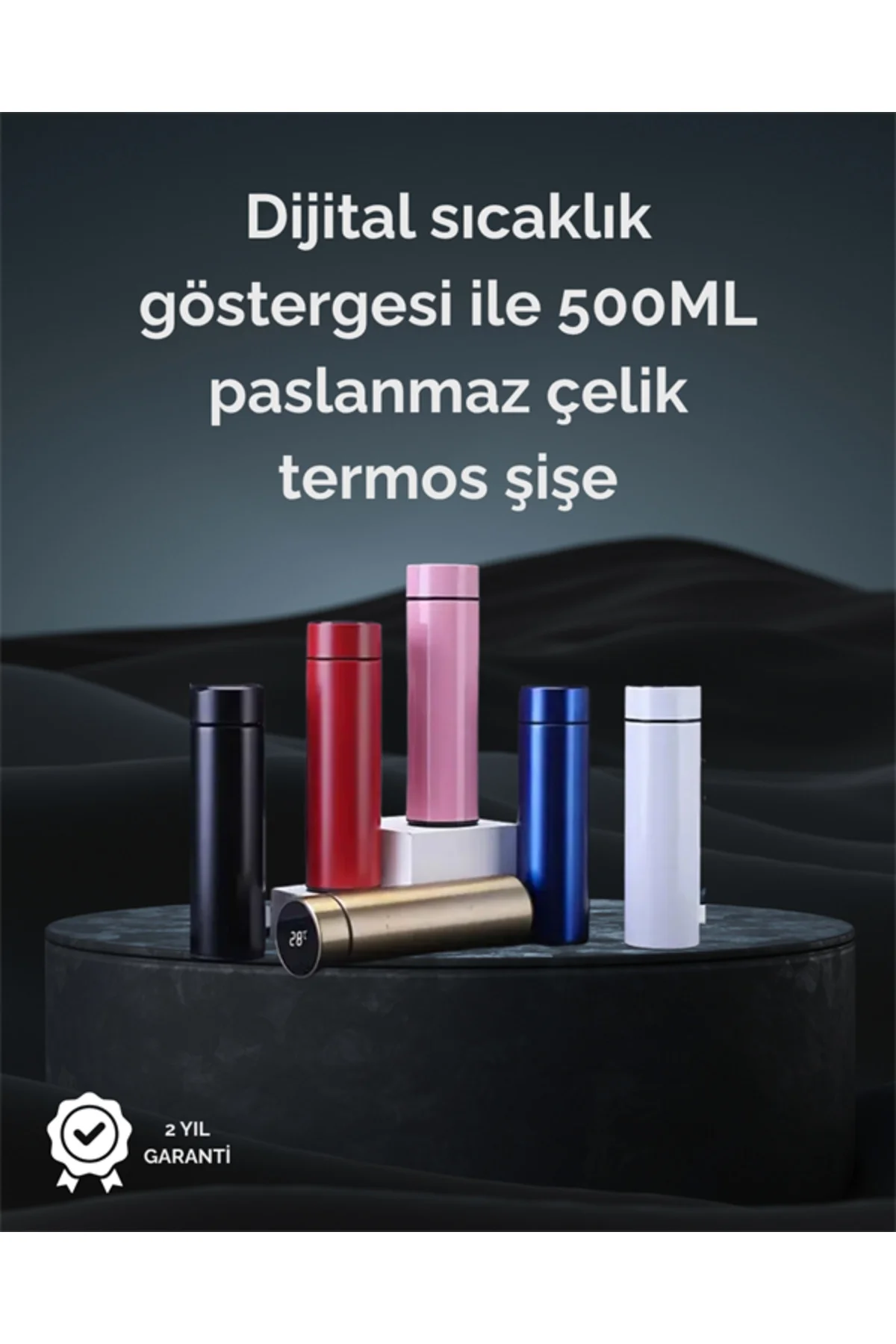 LED Sıcaklık Ölçerli 250 ml Yalıtımlı Termos Şişe