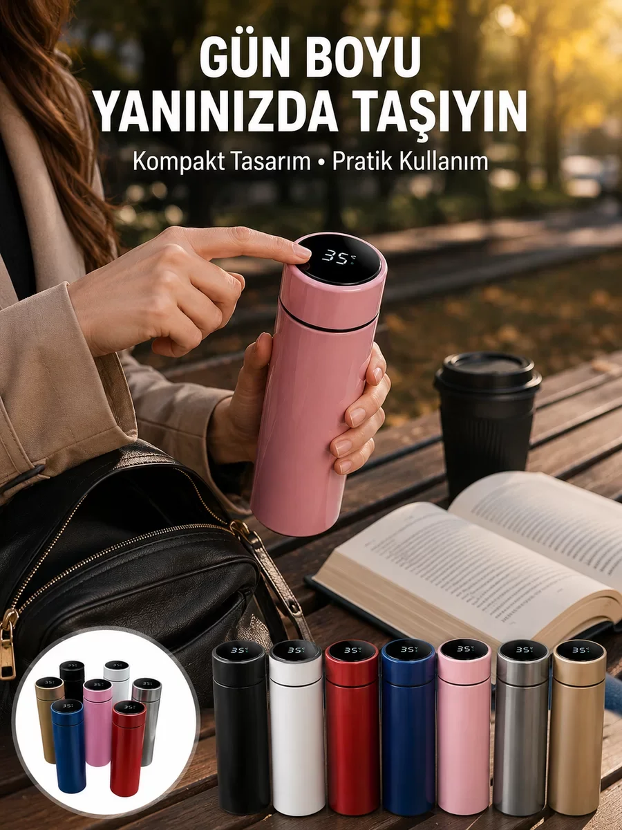 LED Sıcaklık Ölçerli Yalıtımlı Termos - 500ml Güvenli İçim Deneyimi