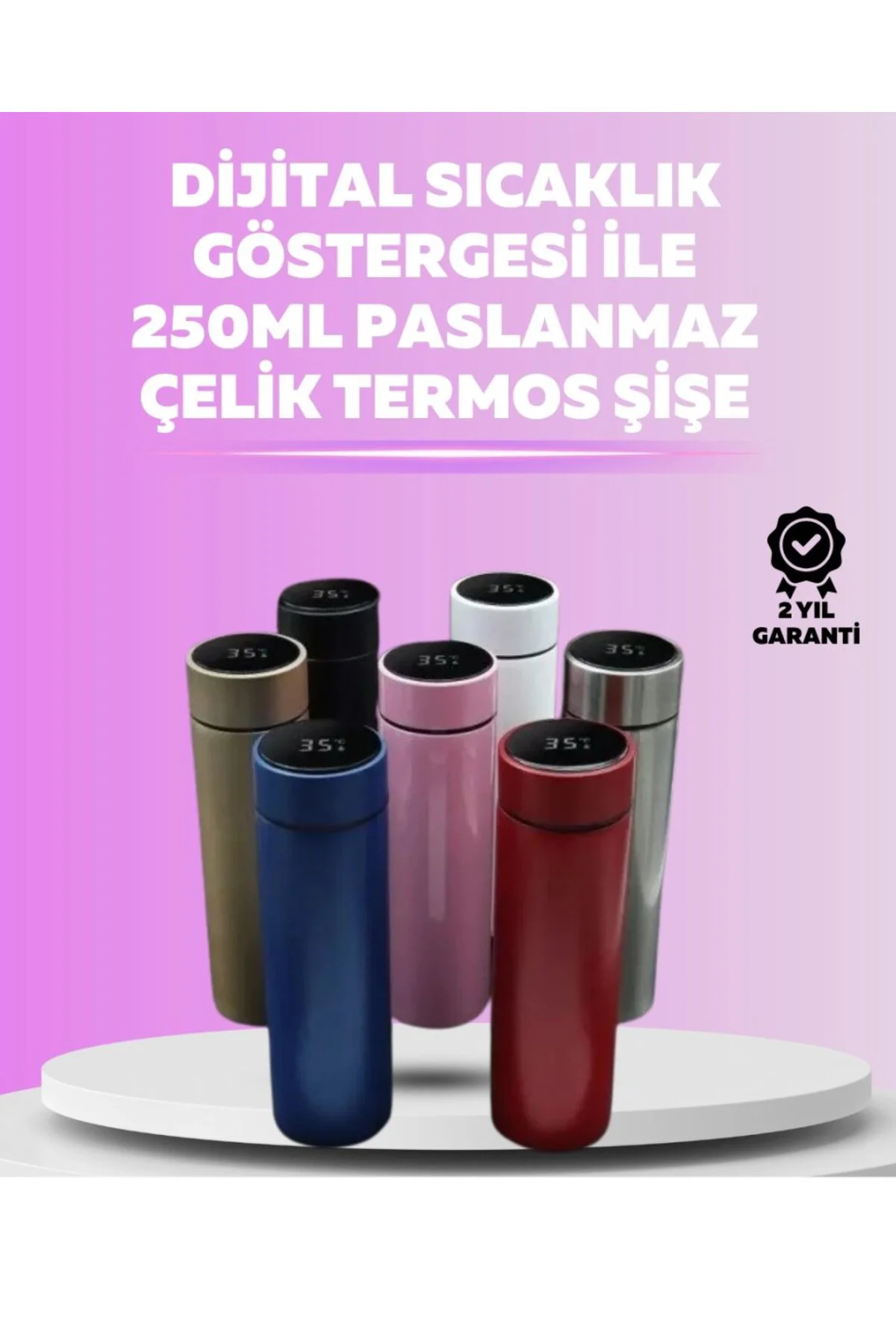 Led Sıcaklık Ölçerli 250 Ml Yalıtımlı Termos Şişe