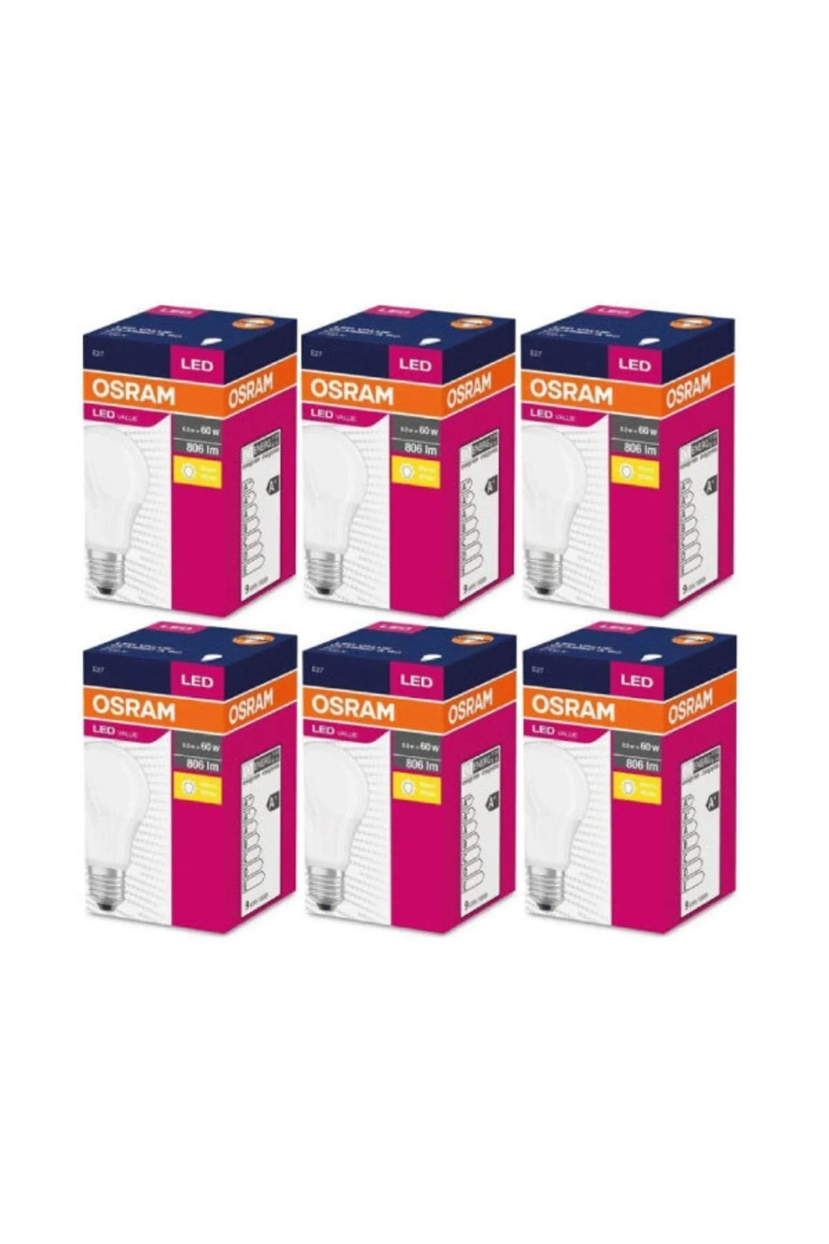Led Value 8,5w Sarı Işık E-27 806lm Ampul 6 Lı Paket Led Value 8,5w Sarı Işık E-27 806lm Ampul 6 Lı Paket