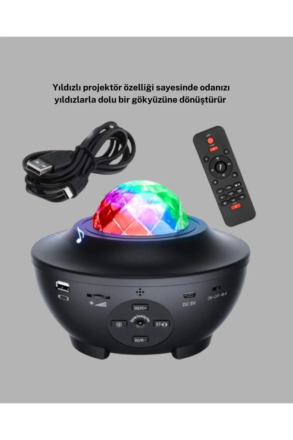 LED Yıldızlı Projektör Galaxy Modlu Renk ve Parlaklık Ayarlı Gece