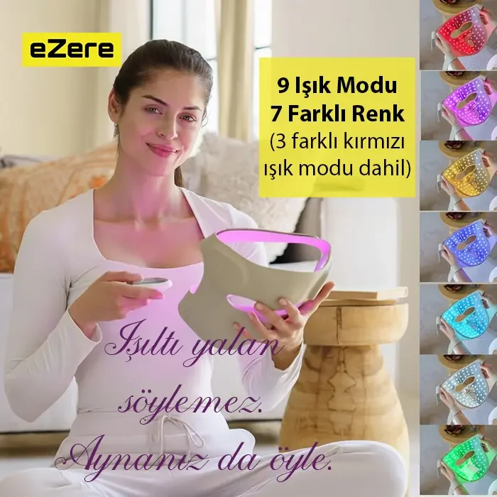 LED Yüz Maskesi - 9 Modlu Kızılötesi & Kırmızı Işık Terapisi - 480 Boncuklu Ev Tipi Cilt Bakım Aracı
